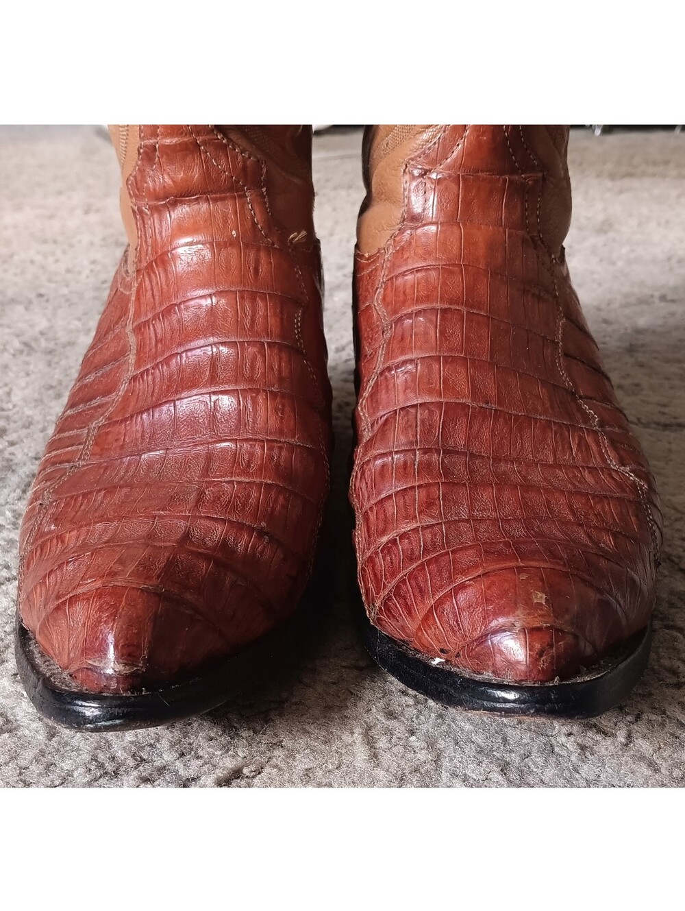 🤎 Tony Lama Cognac Caiman Belly Boots Mens 9.5 Brown Tan Western Cowboy Leather - Picture 9 of 16